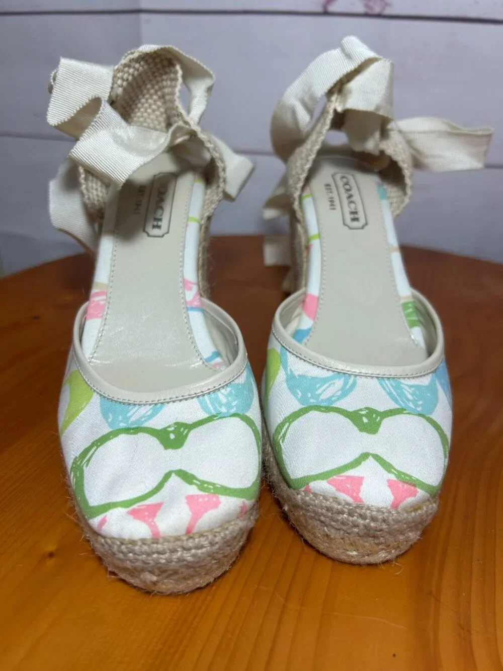 Coach Mindy Canvas Ankle Tie Espadrille wedge Sandals/Size 6B NEW multi-color